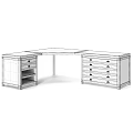 Rustic Wooden Corner Desk With Drawers And Open Shelf Design