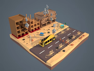 Modern Cartoon Scene Cartoon Doomsday Ruins 3d model