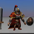 Animated Medieval Warrior Game Character With Red Cape Armor Helmet Sword And Shield