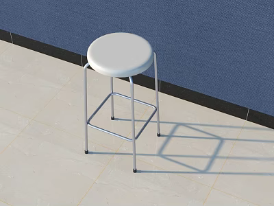 White Round Seat Bar Stool With Metal Frame On Light Tiled Floor 3d model