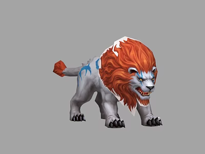 Fierce Lion Game Movie Character With Red Mane White Body Blue Markings And Dark Claws 3d model