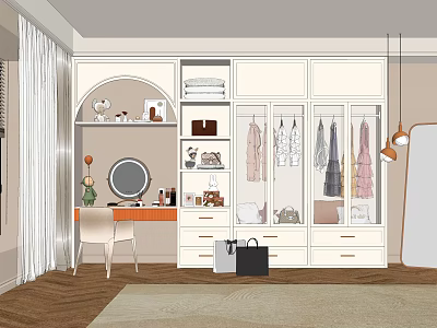 Modern Wardrobe Interior Design With Hanging Clothes Drawers And Dressing Table 3d model