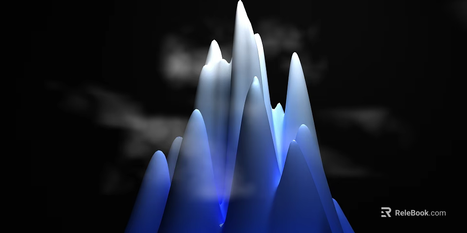 Garden Landscape With Spire Like Structures Blue White Lighting And Misty Atmosphere 3d model 