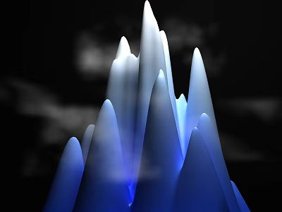 Garden Landscape With Spire Like Structures Blue White Lighting And Misty Atmosphere 3d model