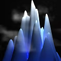 Garden Landscape With Spire Like Structures Blue White Lighting And Misty Atmosphere