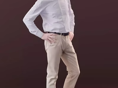A Man In Light Shirt And Beige Pants With Hands On Hips Against Dark Background 3d model