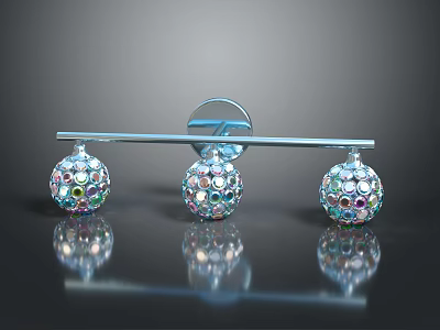 Elegant Home Decorative Accessories With Three Shiny Gemstone Balls On Metal Bar 3d model