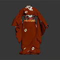 Elegant Traditional Red Japanese Kimono With White Floral Pattern And Sash