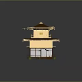 Cartoon Scene of Traditional Japanese Golden Pavilion with Golden Roof Multi story Structure and White Walls