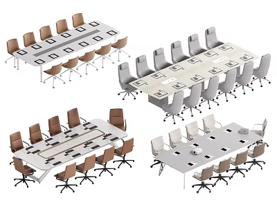 Modern Conference Table Collection With Rolling Office Chairs And Multiple Color Options 3d model