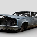 Rusty Abandoned Sedan Car With Open Hood And Damaged Body
