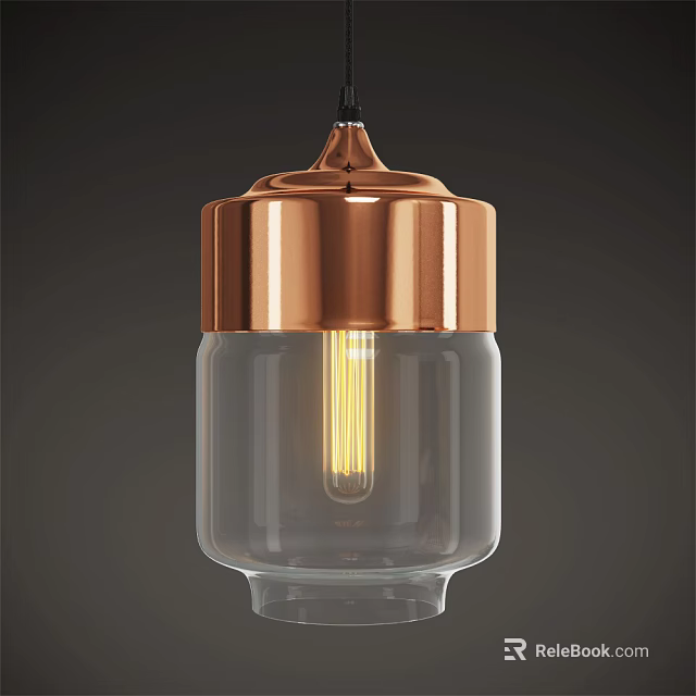 Modern Copper Top Pendant Light With Transparent Glass Shade And Warm Light Bulb 3d model 