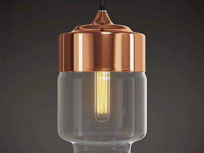 Modern Copper Top Pendant Light With Transparent Glass Shade And Warm Light Bulb 3d model