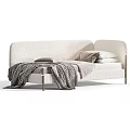 Modern Beige Children's Bed With Upholstered Headboard Soft Blanket and Pillows Minimalist Style
