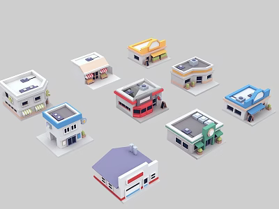 Colorful Small Miniature Building Models With Various Roof And Window Styles 3d model
