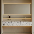 Wall Mounted Modern Washbasin With Marble Countertop Dual Faucets Backlit Mirror And Shelf