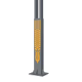 Public Street Light With Tall Metal Pole Double Lighting Arms And Yellow Base Design