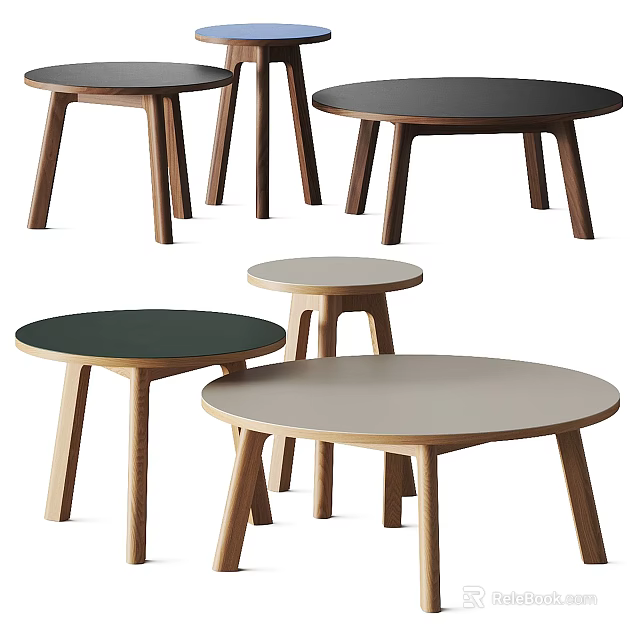 Modern Minimalist Coffee Tables Collection With Wooden Legs And Round Tops In Various Neutral Tones 3d model 