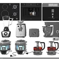Essential Kitchen Appliances Featuring Stove Microwave Coffee Maker Blender Toaster And Kettle 3d model