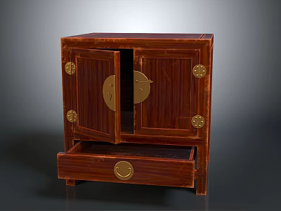 Traditional Wooden Cabinet With Open Door Gold Metal Hardware And Drawer 3d model