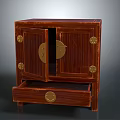 Traditional Wooden Cabinet With Open Door Gold Metal Hardware And Drawer