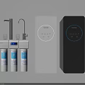 Modern Kitchen Water Purifier System with Three Filters Control Panel and Main Unit 3d model