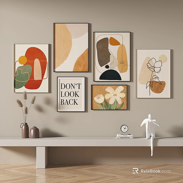 Artistic Wall Decor And Shelf Accessories In Neutral Room 3d model