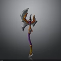Fantasy Axe Weapon With Purple Handle Red Silver Blade And Spiked Design