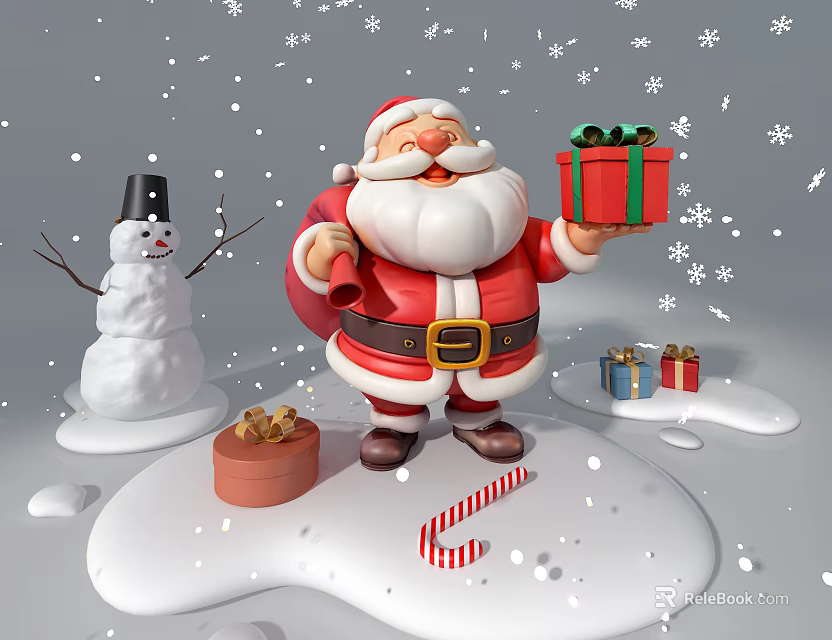 Christmas Themed Photo Spot With Santa Claus Snowman Gift Boxes Candy Cane And Snowflakes 3d model 