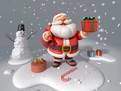 Christmas Themed Photo Spot With Santa Claus Snowman Gift Boxes Candy Cane And Snowflakes 3d model