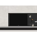 Modern Gray TV Wall Design With Black Screen Shelves And Decorative Items 3d model