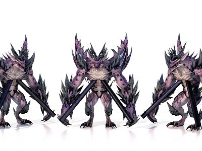 Game and Movie Mythical Monster Character With Purple Black Spiked Armor And Weapons 3d model