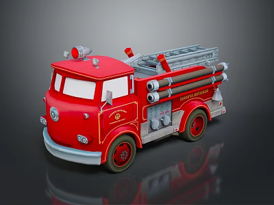 Red Cartoon Fire Truck Toy With Ladder Hoses And Emergency Lights 3d model
