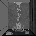 Modern Garden Ornament With Metal Waterfall Sculpture And Textured Wall Design