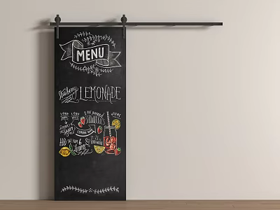 Sliding Door Chalkboard Menu With Hand Drawn Lemonade And Drink Artwork Design 3d model