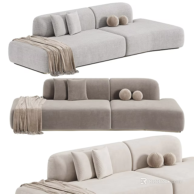 Light Beige Double Sofa With Cozy Pillows And Plush Blanket 3d model
