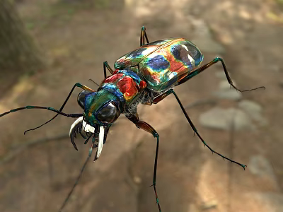 Vibrant Iridescent Beetle With Long Legs And Large Mandibles In Natural Habitat 3d model