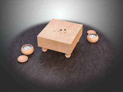 Traditional Wooden Go Game Board with Stone Pieces and Storage Jars for Chess Entertainment 3d model