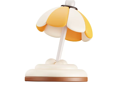 Yellow And White Striped Sunshade With Beach Themed White And Brown Base 3d model