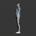 Men's Casual Clothing Set Featuring Denim Jacket Gray T shirt Gray Pants And White Shoes