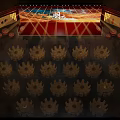 Traditional Themed Stage With Large Backdrop Screen Radial Lighting And Central Figure
