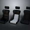 Three Car Seats With Black Leather Design And Checkered Pattern Cushion 3d model