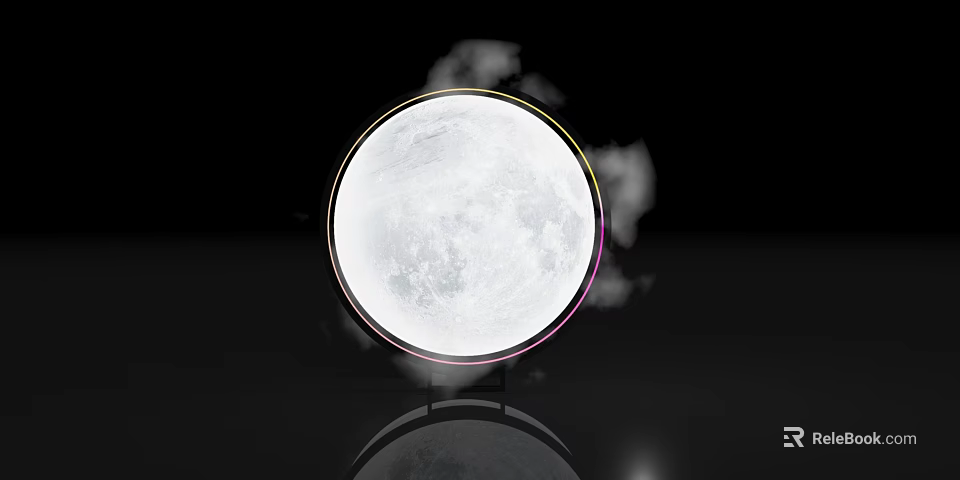 Round Moon Installation With Smoke Effect Black Base Reflective Surface Photo Taking Spot 3d model 
