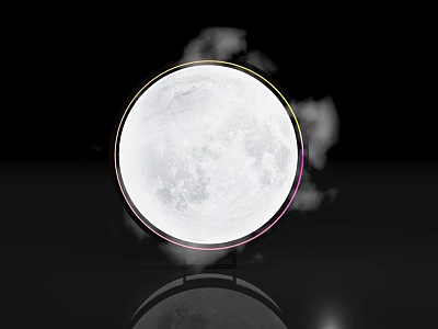 Round Moon Installation With Smoke Effect Black Base Reflective Surface Photo Taking Spot 3d model