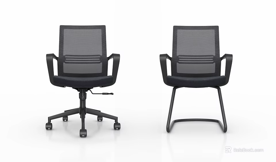 Ergonomic Black Office Chair With Mesh Back Armrests Swivel And Fixed Base Styles 3d model 