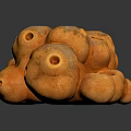 Orange Porous Stone Stack With Circular Holes On Dark Background