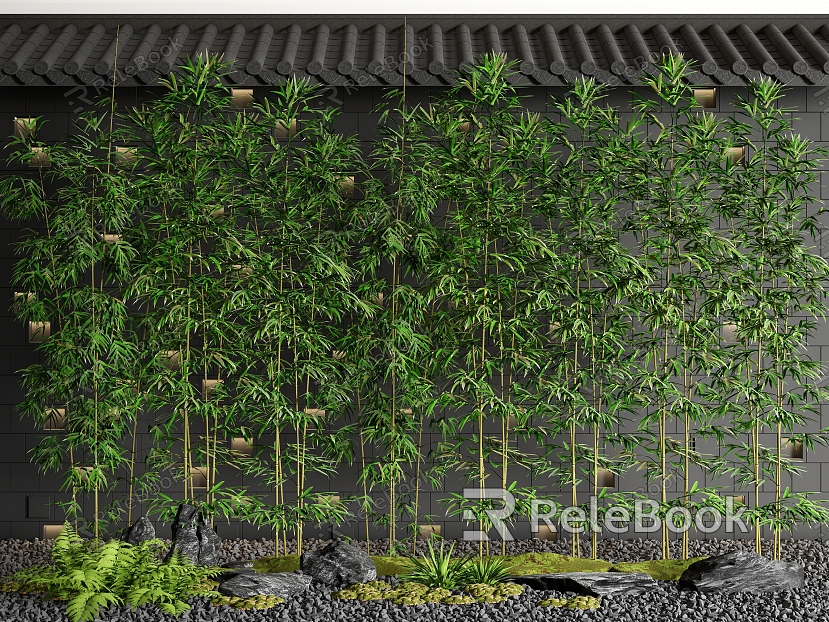 courtyard bamboo bamboo forest bamboo plant wall model