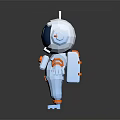 Low Poly Astronaut Sculpture Carving With Helmet Antenna Outstretched Arms And Blue Orange Details