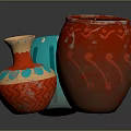 Three Decorative Ceramic Vases With Blue Red Patterns And Unique Designs