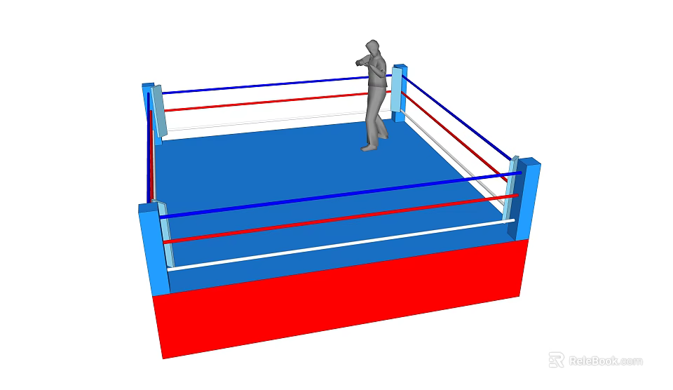 Professional Boxing Ring Sports Equipment with Blue Mat Red Base and Ropes 3d model 